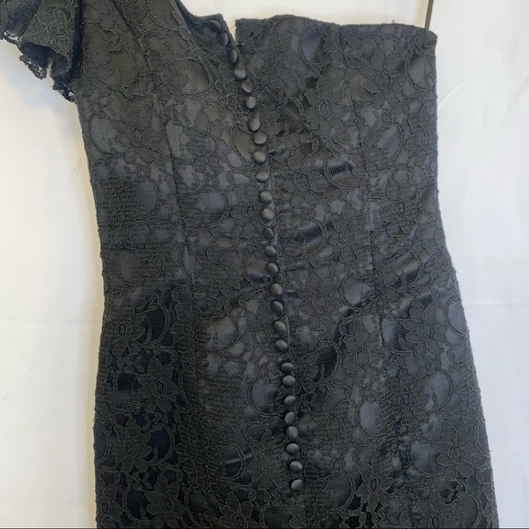 Mori Lee Style 31020 Black Lace One Shoulder Bridesmaid Midi Dress Size 8 - Picture 11 of 12